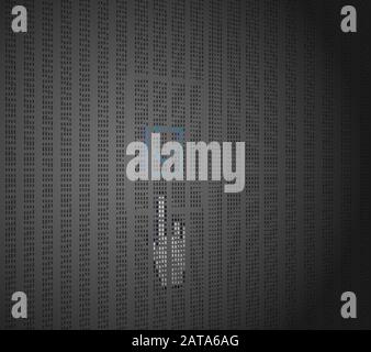 Closeup Hand Cursor Pointing Web Site Contact Menu Item Icon on Computer LCD Screen Pixel Background  - Vector Macro Image Digital Concept Stock Vector