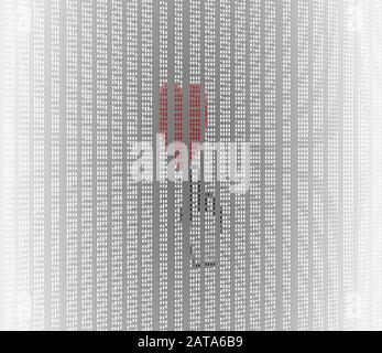 Close Up Hand Cursor Pointing Red Like Heart Pictogram on Computer LCD Screen Pixel Background  - Vector Macro Image Digital Concept Stock Vector