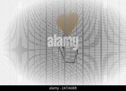 Close Up Hand Cursor and Like Heart Icon on Computer LCD Screen Pixel Background  - Vector Macro Image Digital Concept Stock Vector