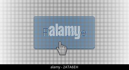 Close-Up Hand Cursor Pointing Dating  Web Site Blue Button Find Love  on Computer LCD Screen Pixel Background  - Vector Macro Image Digital Concept Stock Vector
