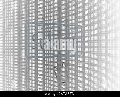 Close Up Hand Cursor and Internet Site Submit Button on Computer LCD Screen Pixel Background  - Vector Macro Image Digital Concept Stock Vector