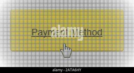 Close Up Hand Cursor Pointing Web Site Botton Payment Method on Computer LCD Screen Pixel Background  - Vector Macro Image Digital Concept Stock Vector