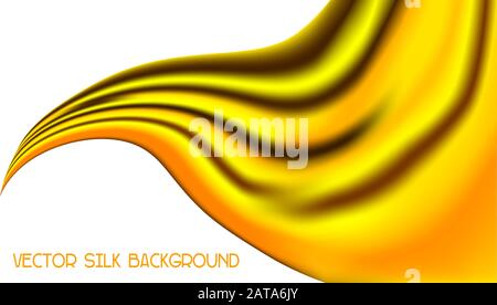 Waving Bright Yellow Silk Fabric like Flag, Scarf Isolated on White Background - Vector Flying Satin Ribbon Stock Vector