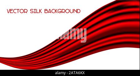 Waving Bright Red Silk Fabric like Flag, Scarf Isolated on White Background - Vector Flying Satin Ribbon Stock Vector