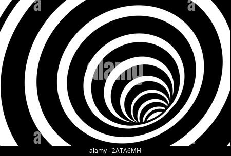 Geometric Black and White Abstract Hypnotic Worm-Hole Tunnel - Optical Illusion - Vector Illusion Optical Art Stock Vector