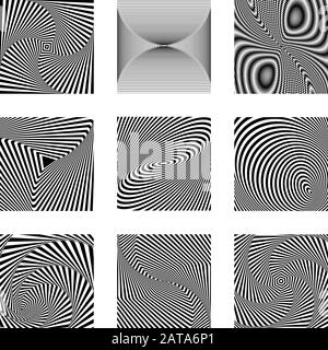 Vector Black and White Turning Graphic Element Set - Generative Op Art Stock Vector