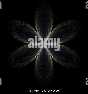 Rainbow Spectral Six Petalled Flower Shape  - Generative Op Art Elements Stock Vector