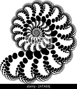 Vector Fractal Beaded Spiral Ammonite Snail Vortex Shape -  Generative Op Art Element Stock Vector