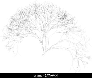 Flat Vector Computer Generated Self-Similar L-system Branching Tree Fractal  - Dotted Generative Art Stock Vector