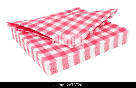 Red gingham pattern paper napkins isolated on a white background Stock Photo