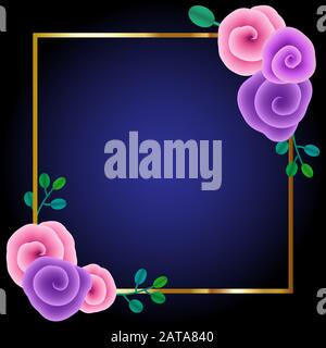 Paper Spiral Watercolor Cartoon Roses Frame - Papercraft Holiday Flower Bouquet Cadre for Greeting Card Stock Vector