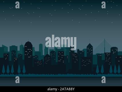 night cityscape with light from a window and shining star Stock Vector
