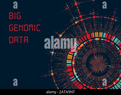 Big Genomic Data Visualization - DNA Test, Barcoding,  Genom Map Architecture  - Vector Graphic Template Stock Vector