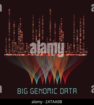 Big Genomic Data Visualization - DNA Test, Barcoding,  Genome Map Architecture  - Vector Graphic Template Stock Vector