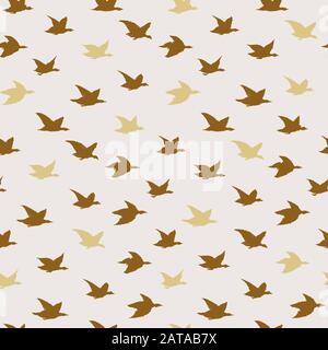 Golden Beige Swallow Birds Print. Seamless Pattern with Modern Inky Birds Silhouettes for fabrics textile print design, wallpapers. Elegant flying crabe birds isolated on light background Stock Vector