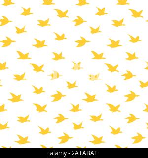 Warm Yellow Swallow Birds Simple Print. Seamless Pattern with Birds Silhouettes for fabrics textile print design, wallpapers. Elegant flying crabe birds isolated on white background Stock Vector