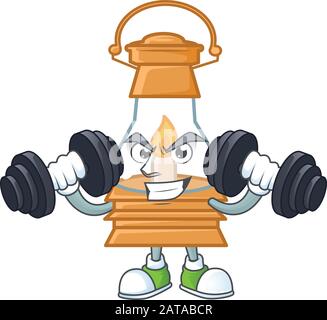 Fitness exercise oil lamp mascot icon with barbells Stock Vector