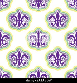 Seamless background of heraldic Lily beads on a white background. Vector image. Stock Vector