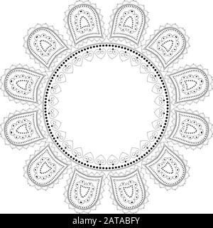 Indian Filigree Dotted Ornament - Vector Mehendi Round Lotus Frame Stock Vector