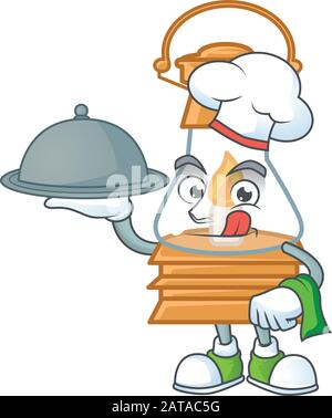 cartoon design of oil lamp as a Chef having food on tray Stock Vector