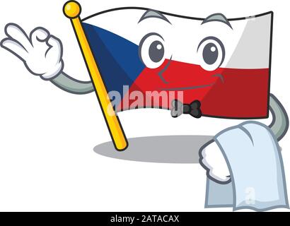 Friendly flag czechia Character stand as a Waiter character Stock Vector