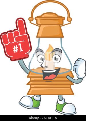 Oil lamp mascot cartoon style holding a Foam finger Stock Vector