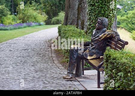 statue of scientist Albert Einstein in the RosenGarten park in Bern switzerland Stock Photo