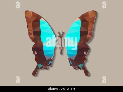 Polygonal Blue Butterfly Model - Vector Isolated Papercraft Icon Stock Vector