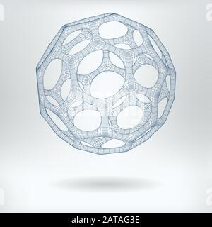 Vector 3D Structure Hexagonal Fullerene Molecule Concept Icon -  Nanoparticles Scientific Drawing Stock Vector