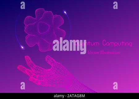 Vector Quantum Computing Concept  -  Hi-Tech Template - Emblem of Qubit, AI,  Cryptography, Big Data, Cryptanalysis Stock Vector