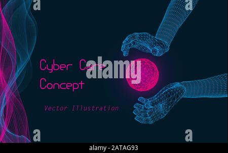 Vector Cyber Care Concept  - Data Protection from Espionage, Hacking, Viruses, Attacks, Cybercrime, Bullying Stock Vector