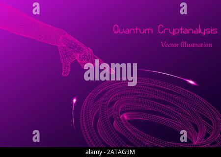 Vector Quantum Cryptanalysis Concept  - Hi-Tech Design - Emblem of Artificial Intelligence,  Signal Cryptography Stock Vector