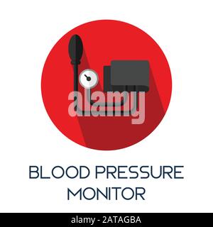 Sphygmomanometer blood pressure monitor long shadow flat style medic icon illustration Stock Vector
