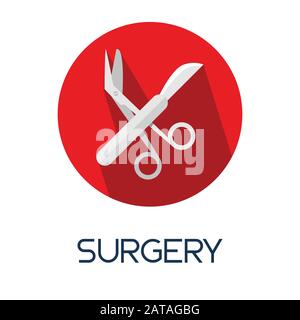 surgery tools long shadow flat style medic icon illustration Stock Vector