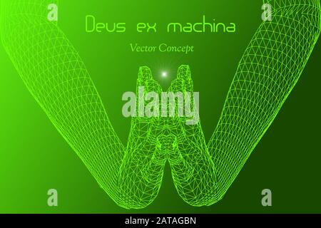 Deux ex Machina - God from Machine - Vector Artificial Intelligence Concept Stock Vector