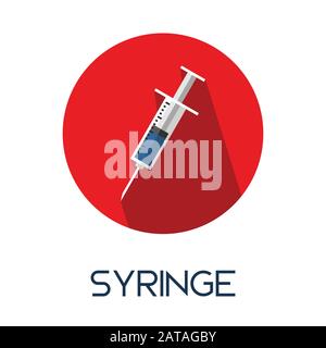 syringe long shadow flat style medic icon illustration Stock Vector