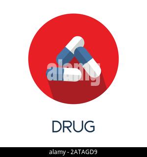 drugs capsule long shadow flat style medic icon illustration Stock Vector