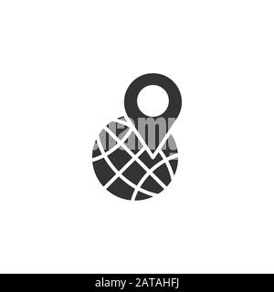 Global navigation icon in flat style. Globe pin gps vector illustration on white isolated background. Planet direction business concept. Stock Vector
