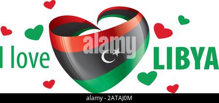 National flag of the Libya in the shape of a heart and the inscription I love Libya. Vector illustration Stock Vector