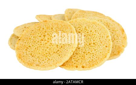 Tradition thin pikelet flat crumpets isolated on a white background Stock Photo