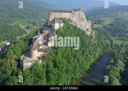 AERIAL VIEW. Orava Castle. Oravsky, Podzamok, Slovakia. Stock Photo