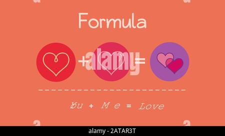 Math formula for you and me with heart circle icons. Stock Vector