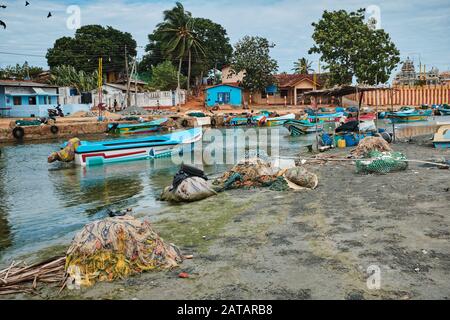 Fishing boats in Trincomalee, Sri lanka Stock Photo