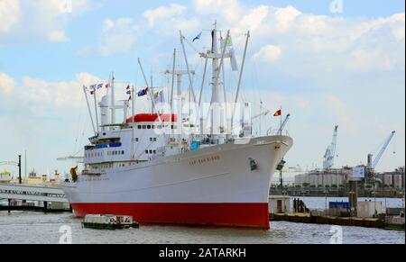 The Cap San Diego is a museum ship with a berth at the Überseebrücke in the port of Hamburg. Stock Photo