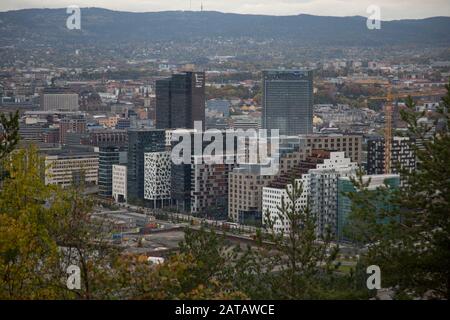 Photo of Oslo business and financial district taken from Ekeberg park Stock Photo