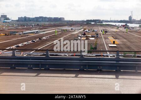 Construction work to do with the expansion of runway and other facilities at London City Airport international airport in London, England, located in the Royal Docks in the Borough of Newham, London. UK (112) Stock Photo