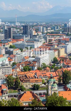 Ljubljana, Slovenia.  Overall view of the city centre from the Castle. Stock Photo