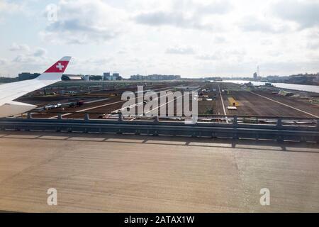 Construction work to do with the expansion of runway and other facilities at London City Airport international airport in London, England, located in the Royal Docks in the Borough of Newham, London. UK (112) Stock Photo
