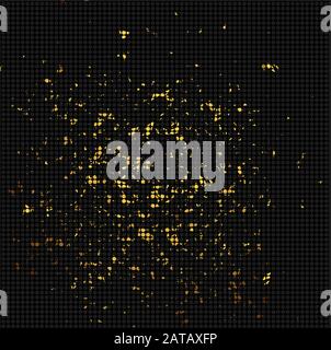 Golden sequins in modern style on black background. Dark color luxury background. Sparkling texture. Stock Vector