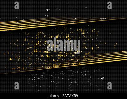 Golden sequins in modern style on black background. Dark color luxury background. Sparkling texture. Stock Vector